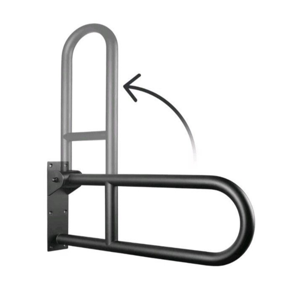 31.3" Wall-Mount Flip-Up Toilet Grab Bar Matte Black Finish Shower Assist Aid